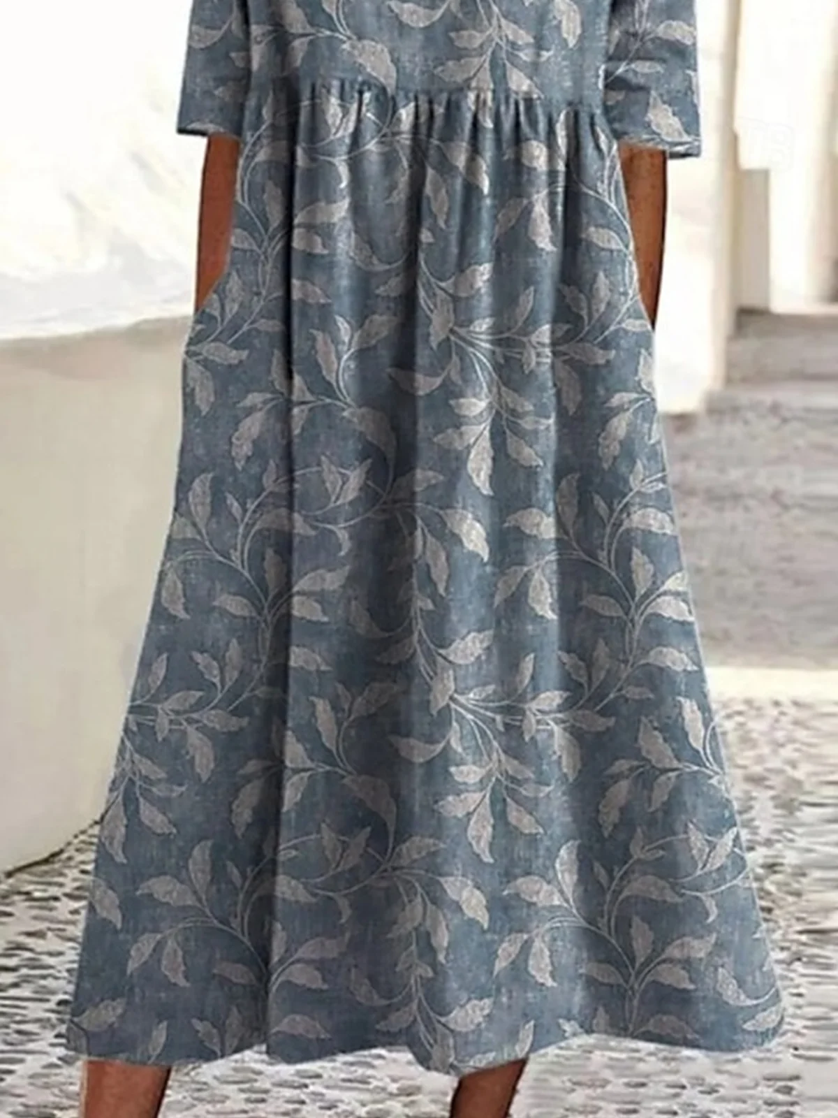 Women Floral Spring/Fall Dress Crew Neck Three Quarter Sleeve Fit & Flare Dress A-Line Dress