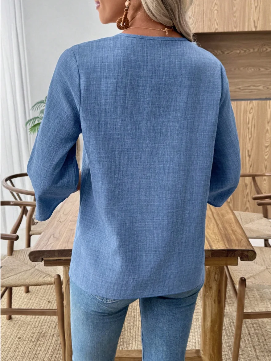 Crew Neck Three Quarter Sleeve Plain Regular Micro-Elasticity Regular Fit Shirt For Women