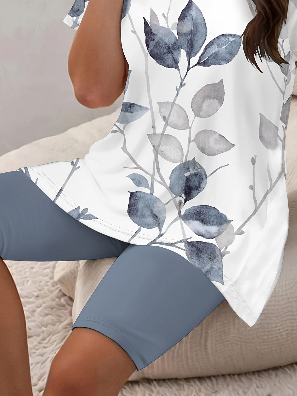 Women Floral Printing Two-Piece Set Daily Short Sleeve Casual Summer Top With Pants Matching Set
