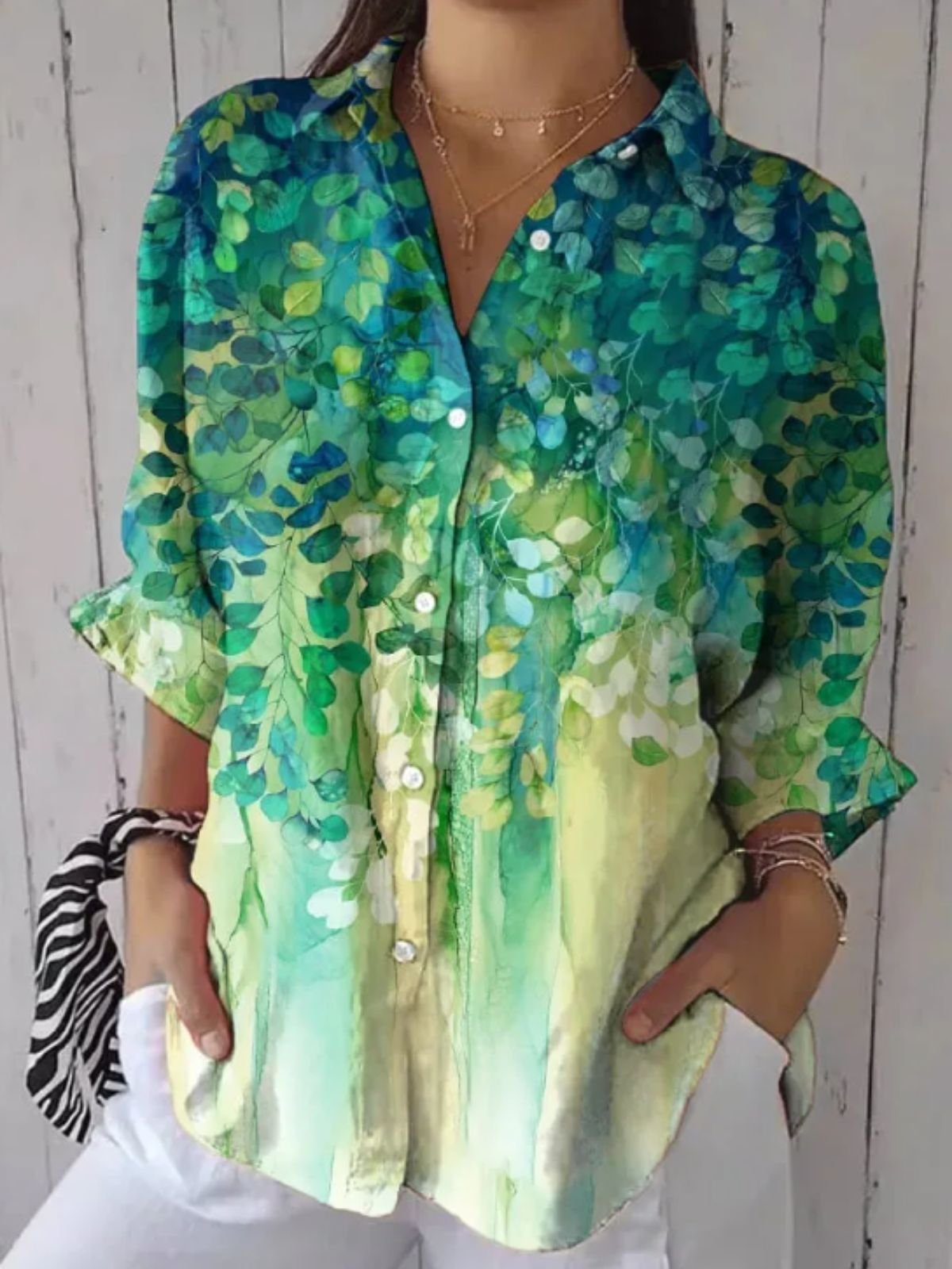 Women's Retro Forest Trees Print Comfy Cotton Shirt