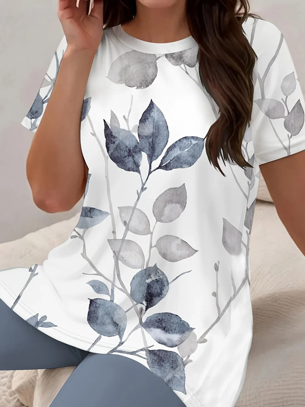 Women Floral Printing Two-Piece Set Daily Short Sleeve Casual Summer Top With Pants Matching Set
