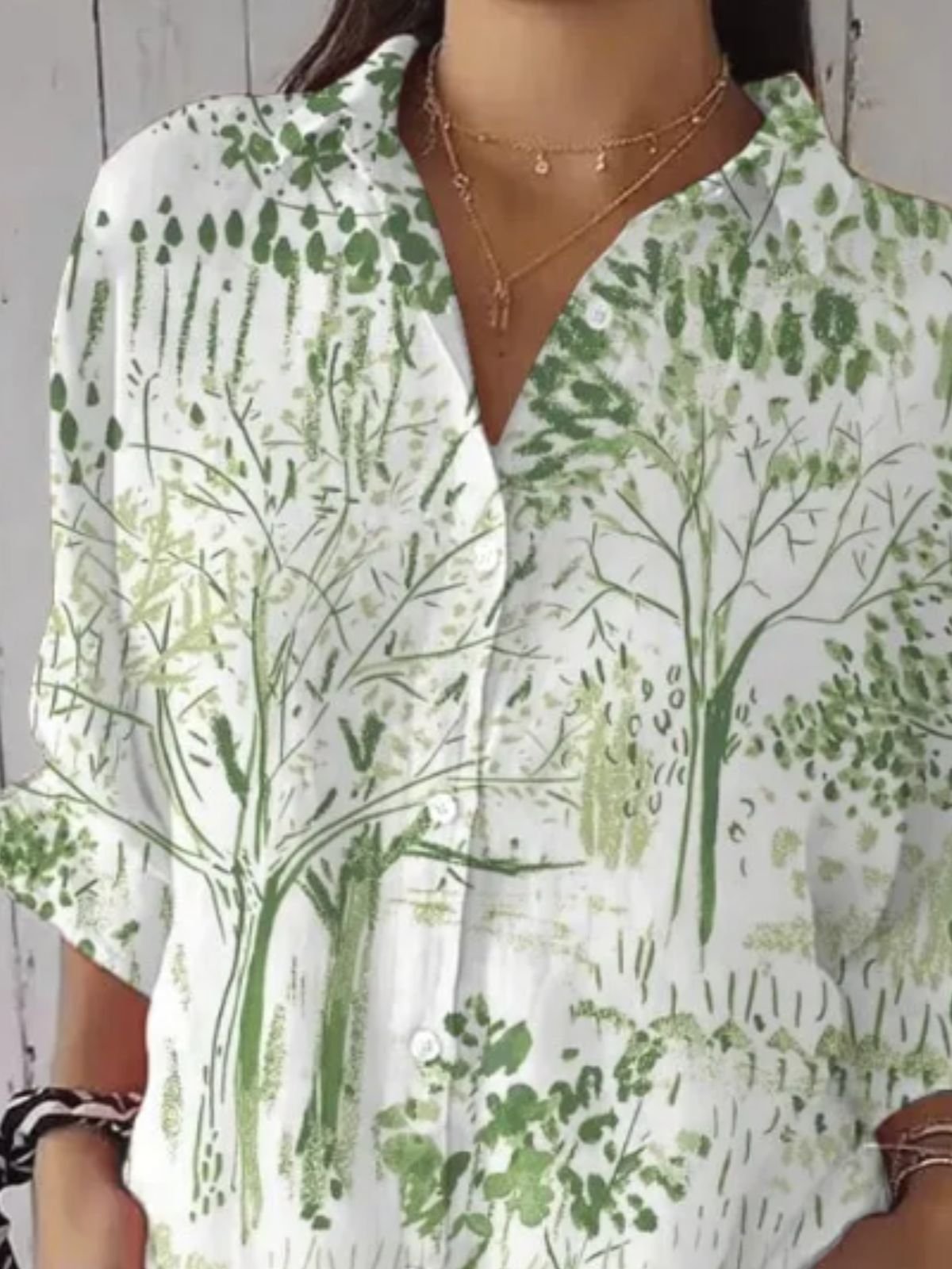 Women's Casual Retro Forest Print Cotton Linen Shirt