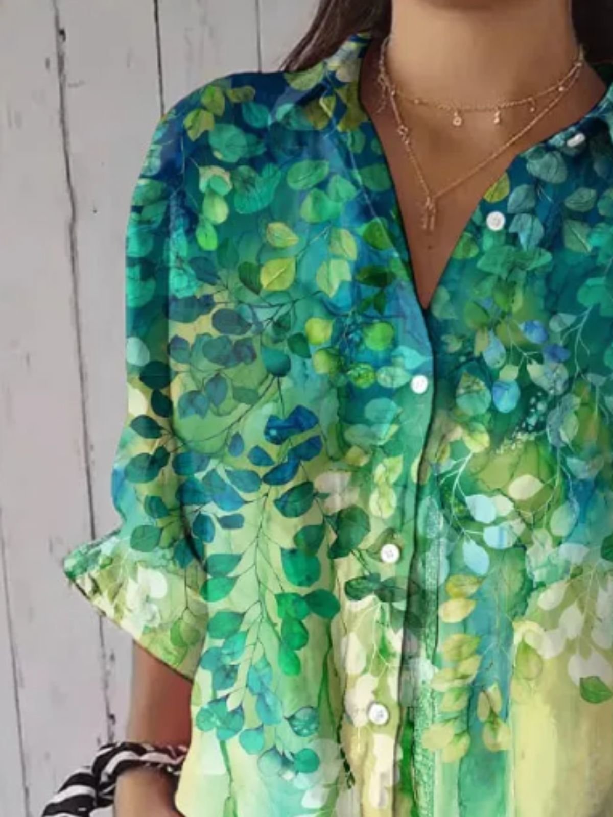 Women's Retro Forest Trees Print Comfy Cotton Shirt