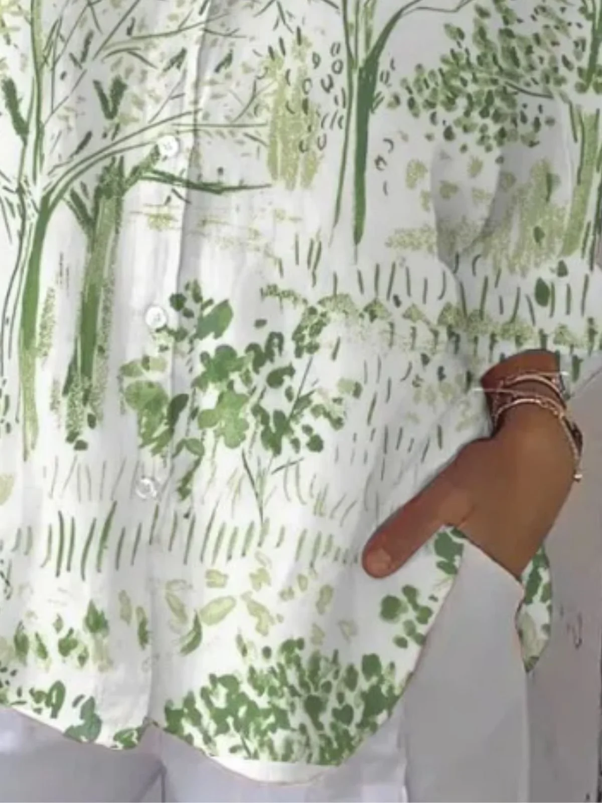 Women's Casual Retro Forest Print Cotton Linen Shirt