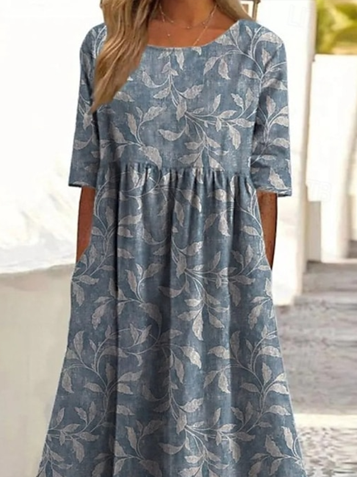 Women Floral Spring/Fall Dress Crew Neck Three Quarter Sleeve Fit & Flare Dress A-Line Dress