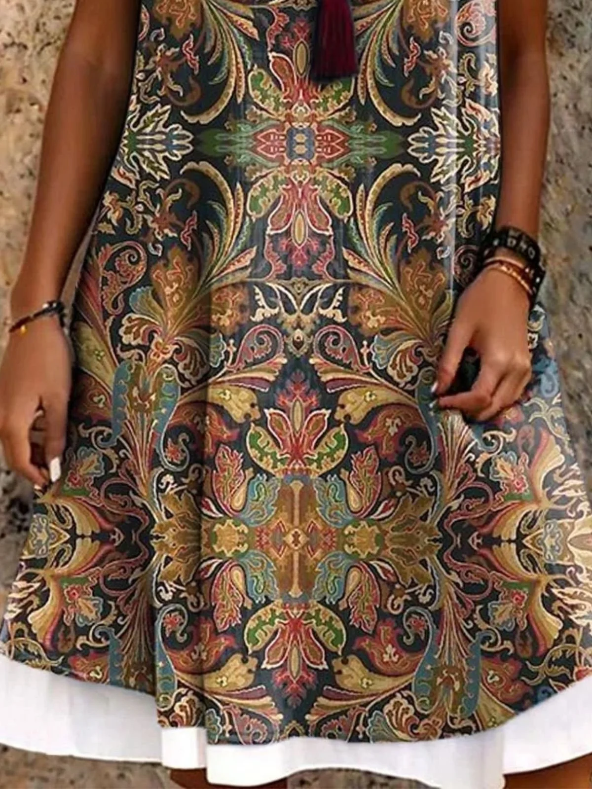 Women Floral Summer Dress Crew Neck Sleeveless A-Line Dress