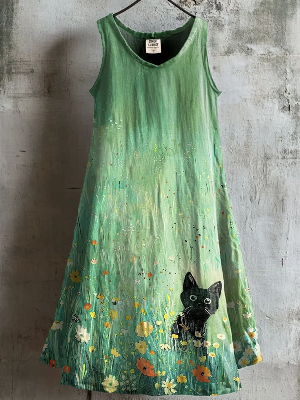 Women Floral Summer Dress Crew Neck Sleeveless A-Line Dress