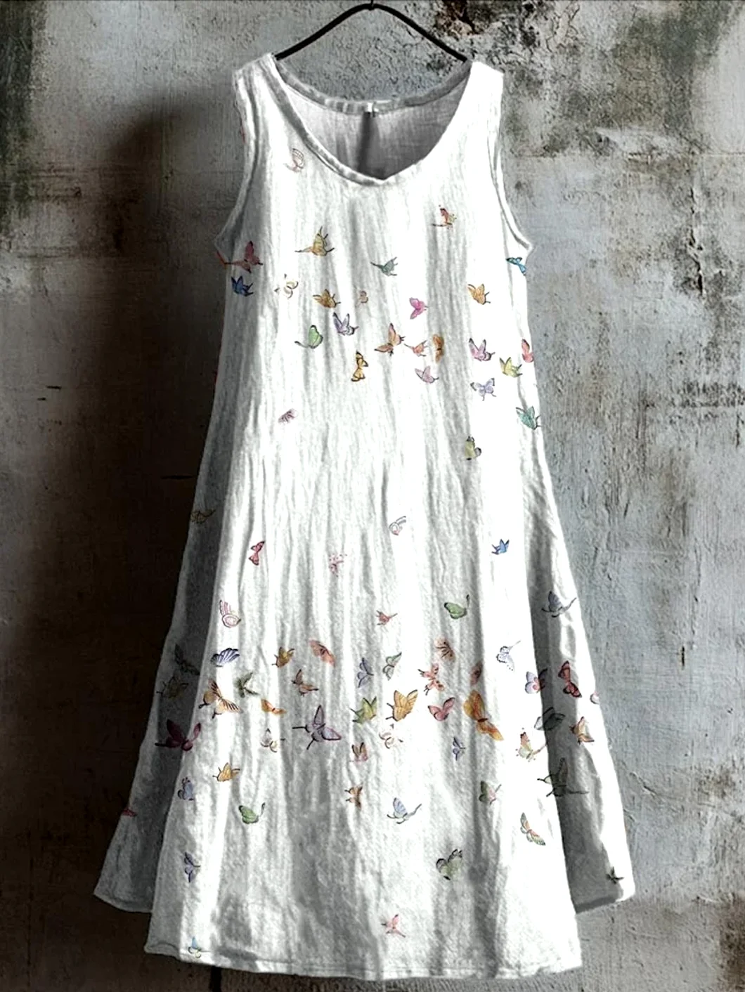 Women Floral Summer Dress Crew Neck Sleeveless A-Line Dress