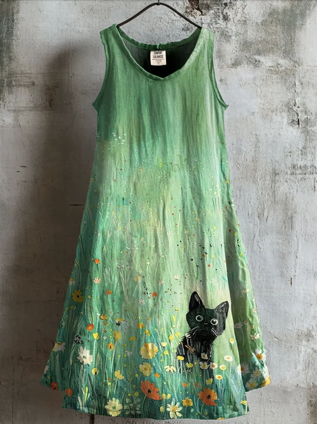 Women Floral Summer Dress Crew Neck Sleeveless A-Line Dress