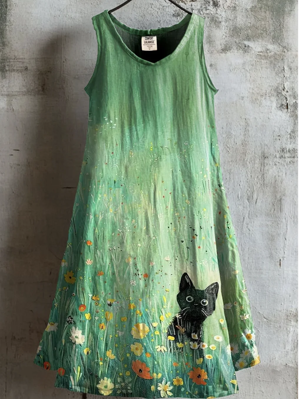 Women Floral Summer Dress Crew Neck Sleeveless A-Line Dress