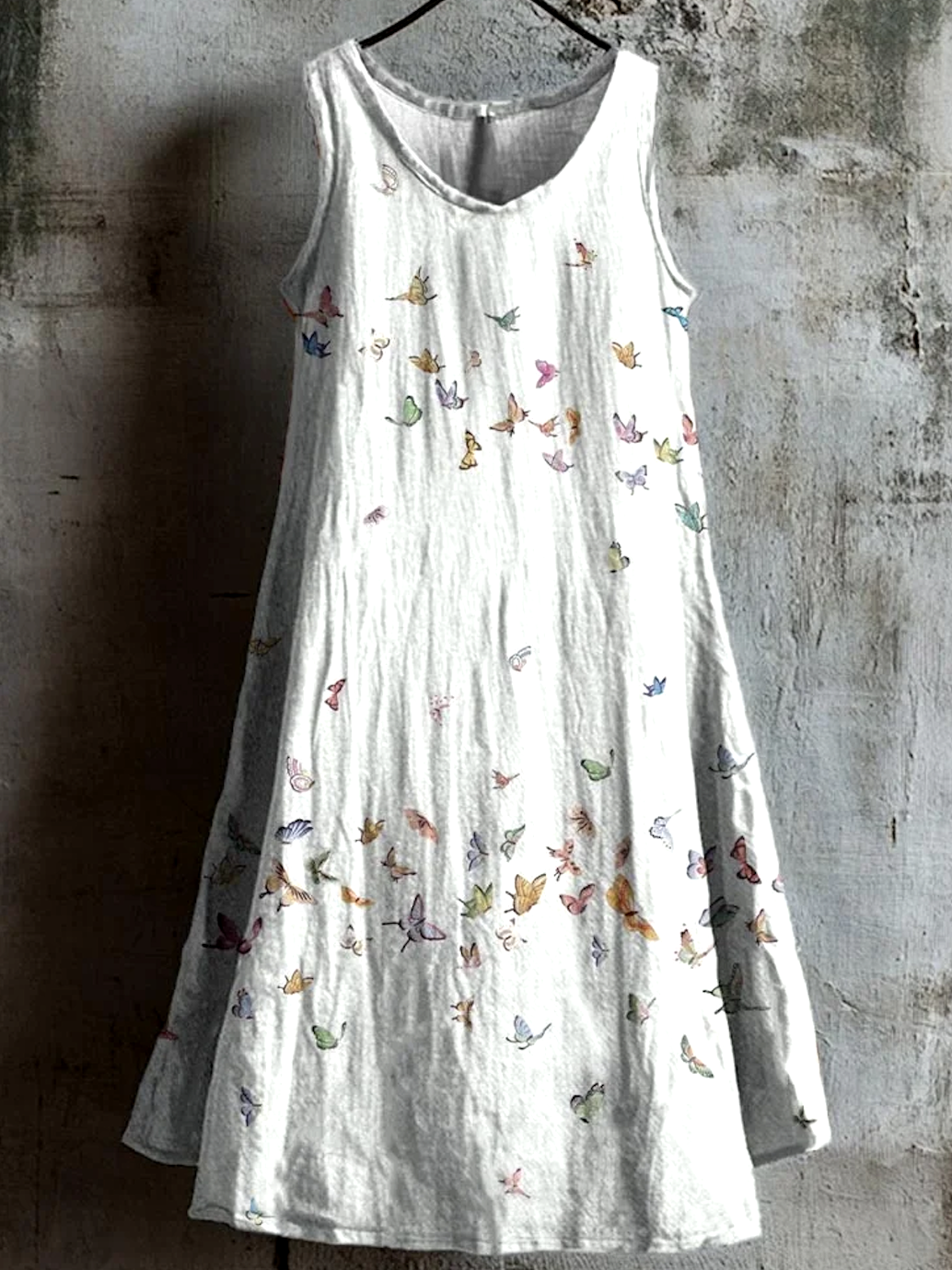 Women Floral Summer Dress Crew Neck Sleeveless A-Line Dress