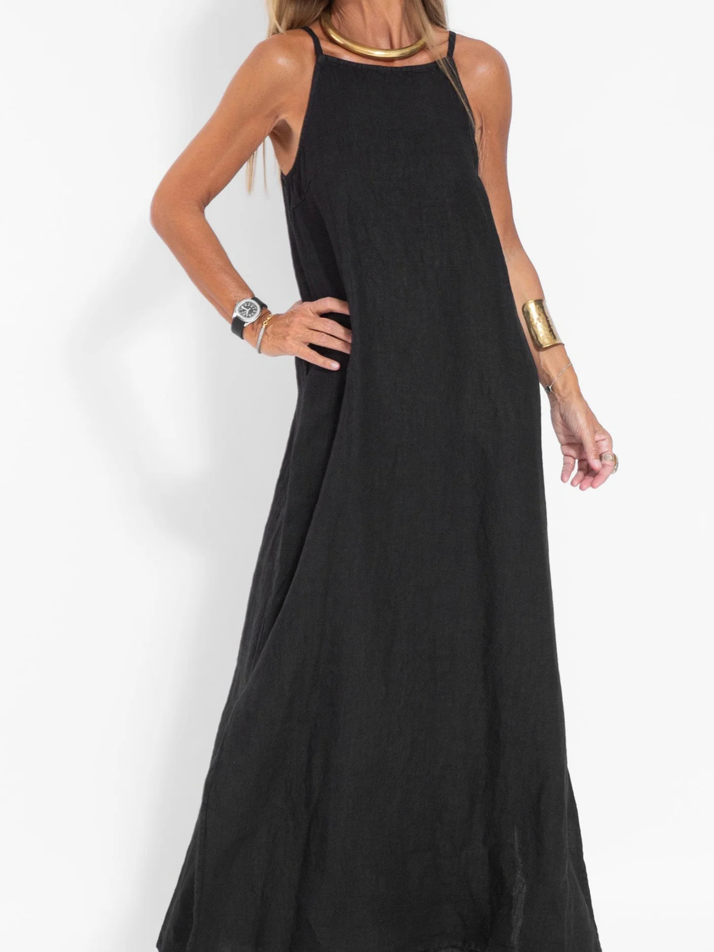 Women Plain Summer Split Joint Dress Crew Neck Sleeveless Tank A-Line Dress