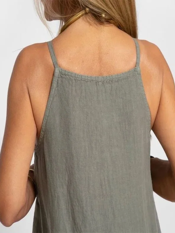 Women Plain Summer Split Joint Dress Crew Neck Sleeveless Tank A-Line Dress