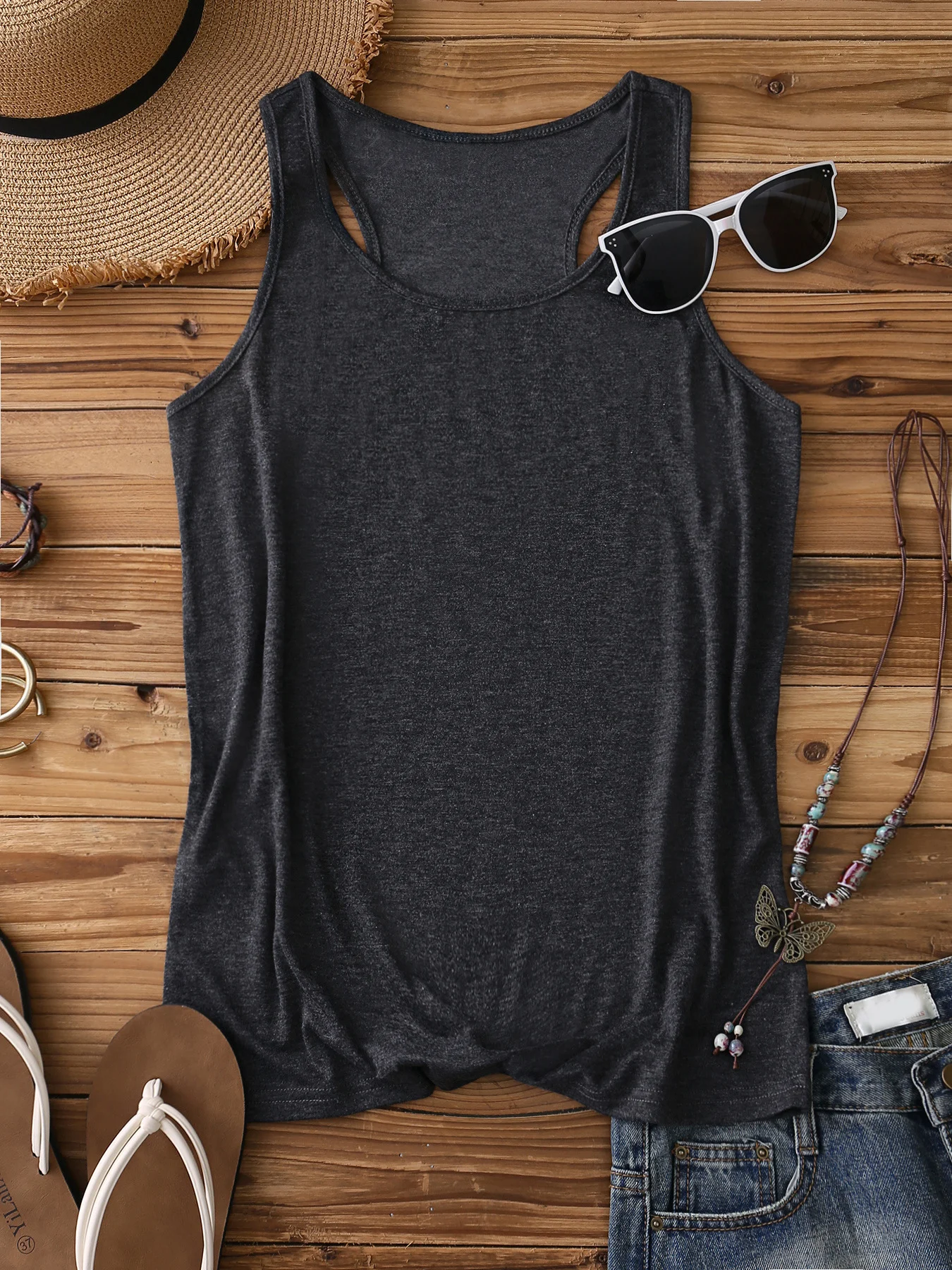 Sexy Stand Collar Plain Tank Top