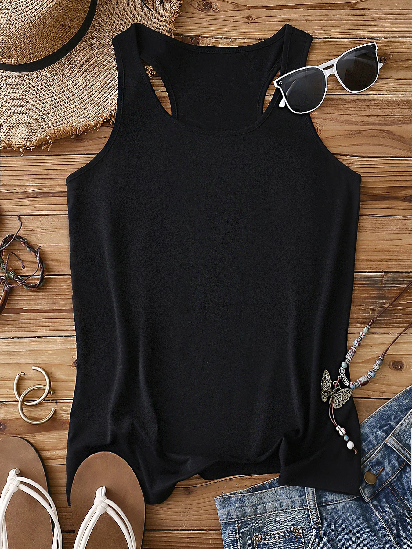 Sexy Stand Collar Plain Tank Top