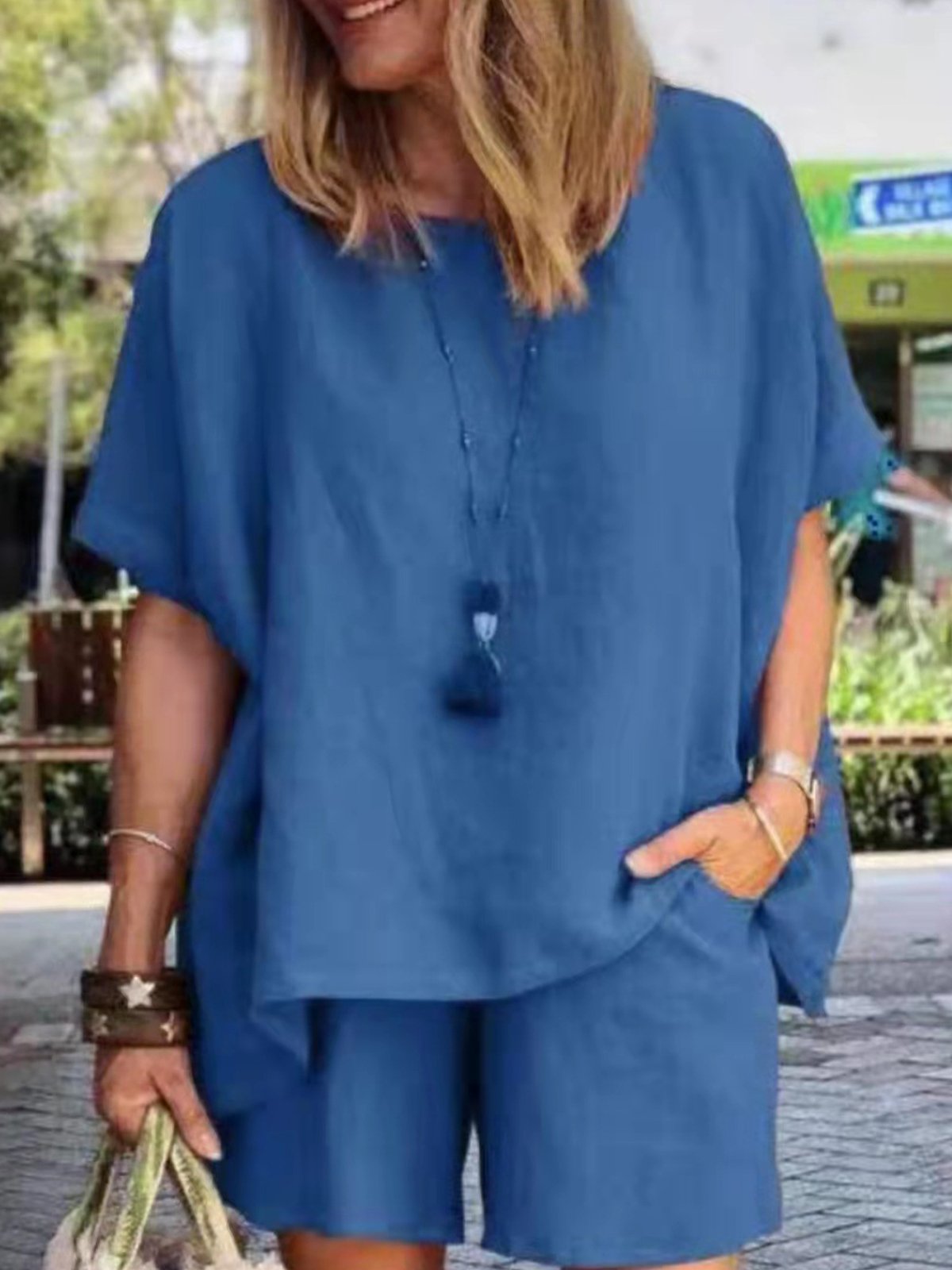 Women Plain Two-Piece Set Daily Half Sleeve Casual Summer Short Sets Matching Set