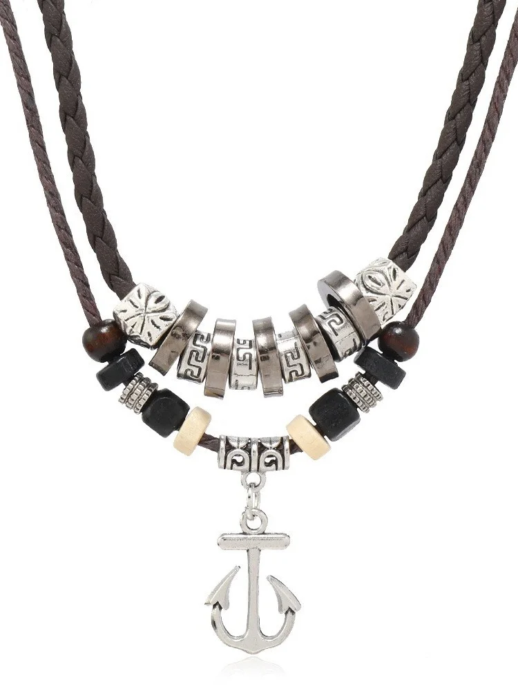 Artistic Retro Butterfly Alloy Multi-layer Wooden Beads Knotted Pullable Hand-woven Necklace