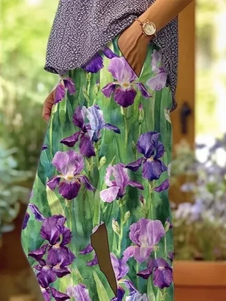 Women Floral Long Pants Casual Spring/Fall Trousers