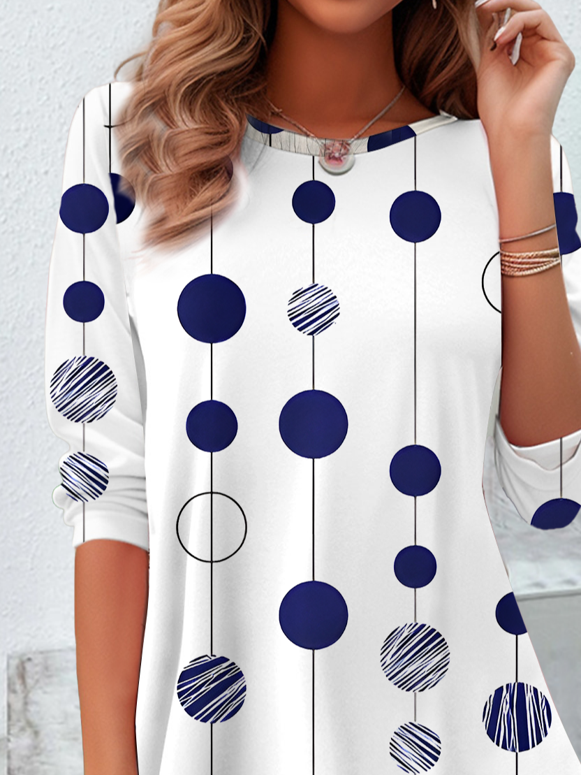 Casual Polka Dots Crew Neck Long Sleeve T-shirt