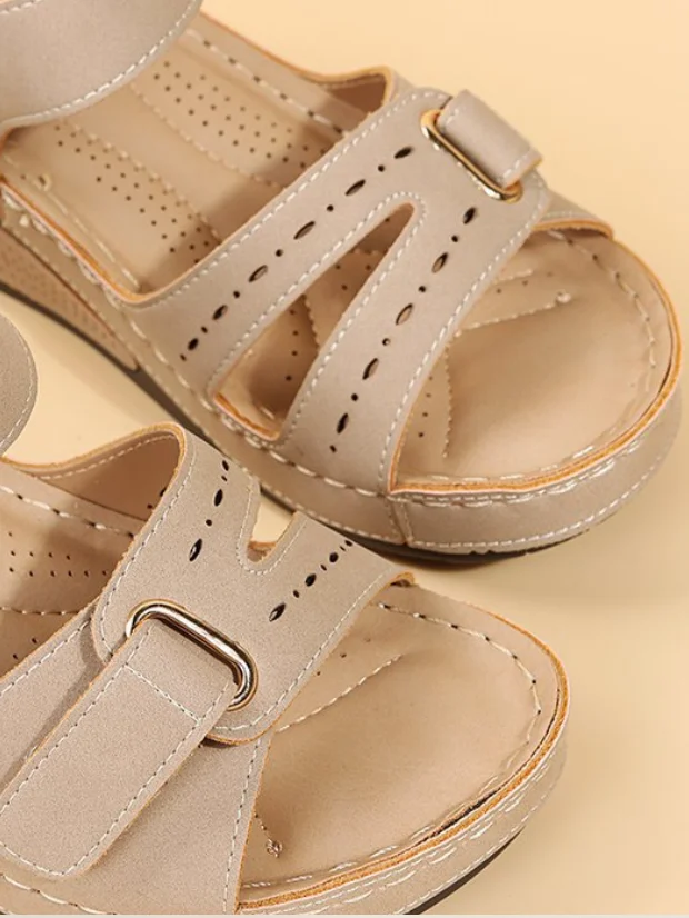 Vintage Plain Hook And Loop Block Heel Back Empty  Shoes Split Joint