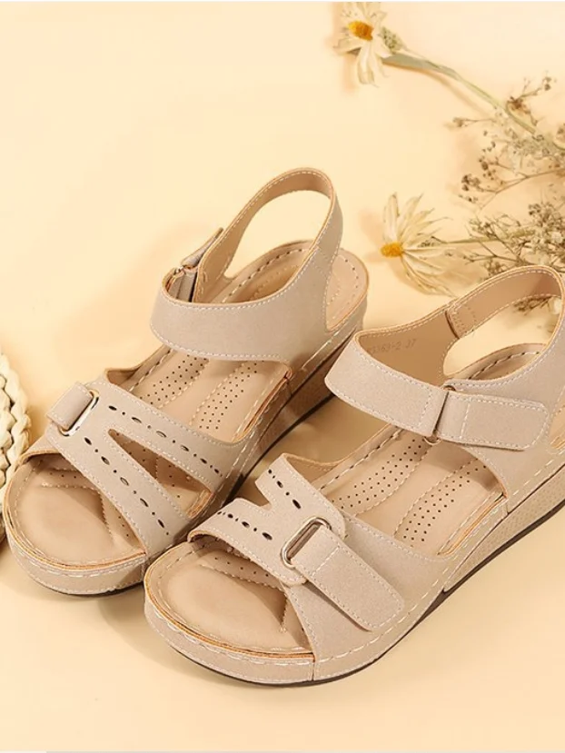 Vintage Plain Hook And Loop Block Heel Back Empty  Shoes Split Joint