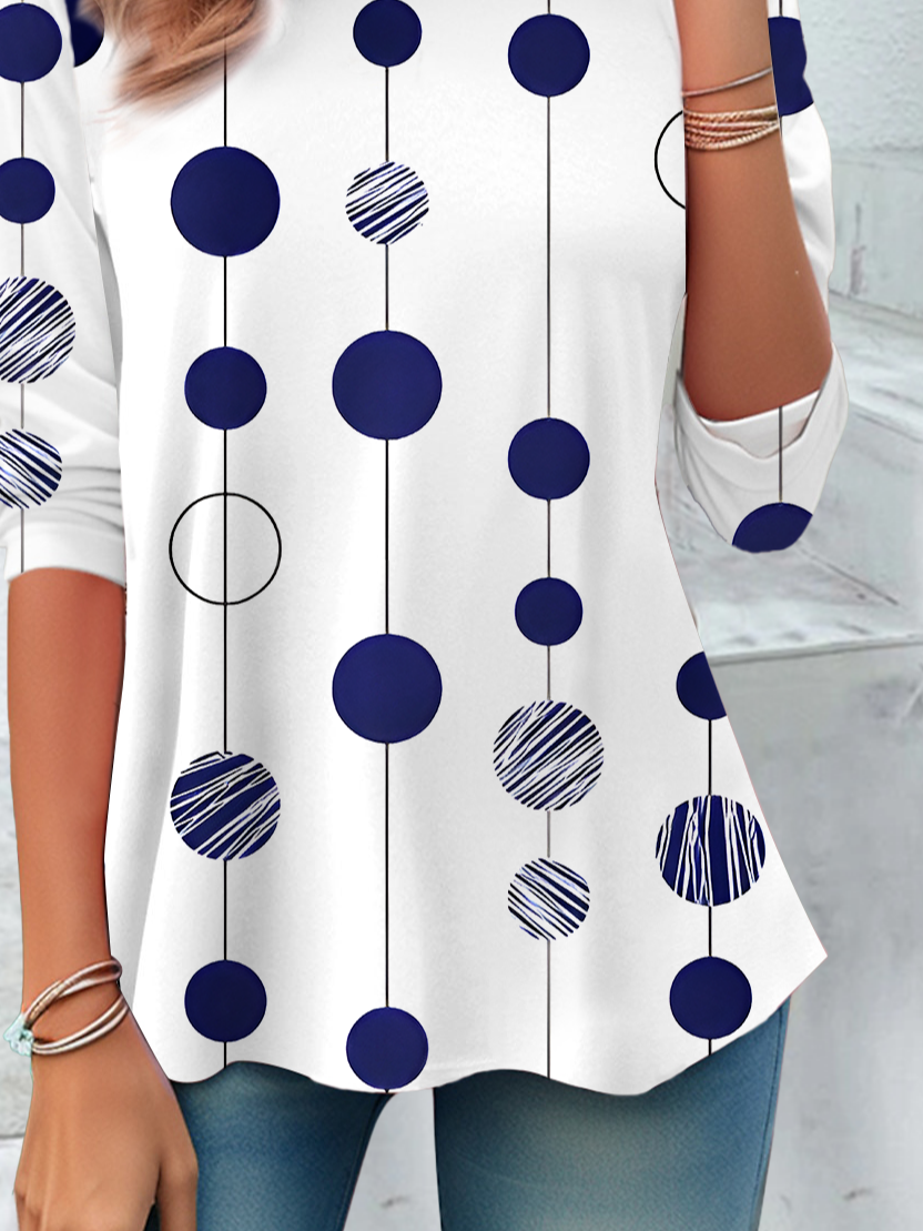 Casual Polka Dots Crew Neck Long Sleeve T-shirt