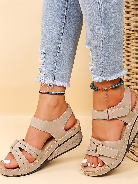 Vintage Plain Hook And Loop Block Heel Back Empty  Shoes Split Joint