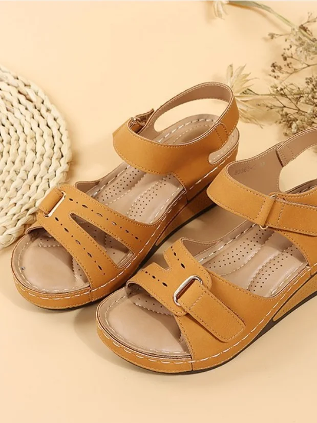 Vintage Plain Hook And Loop Block Heel Back Empty  Shoes Split Joint