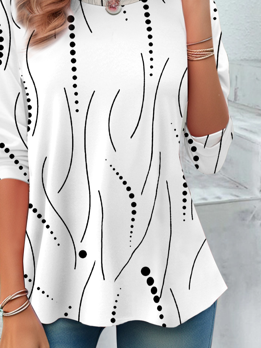 Casual Abstract Polka Dots Crew Neck Long Sleeve T-shirt