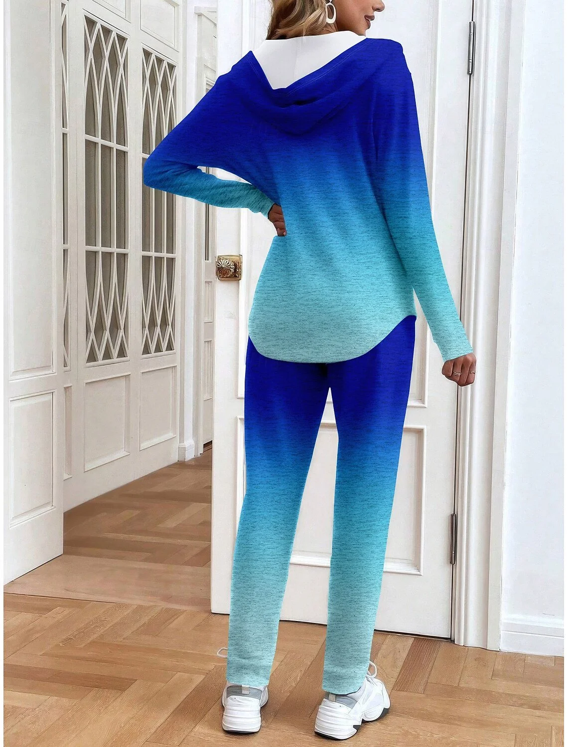 Women Ombre Two-Piece Set Daily Long Sleeve Casual Spring/Fall Coat With Pants Matching Set