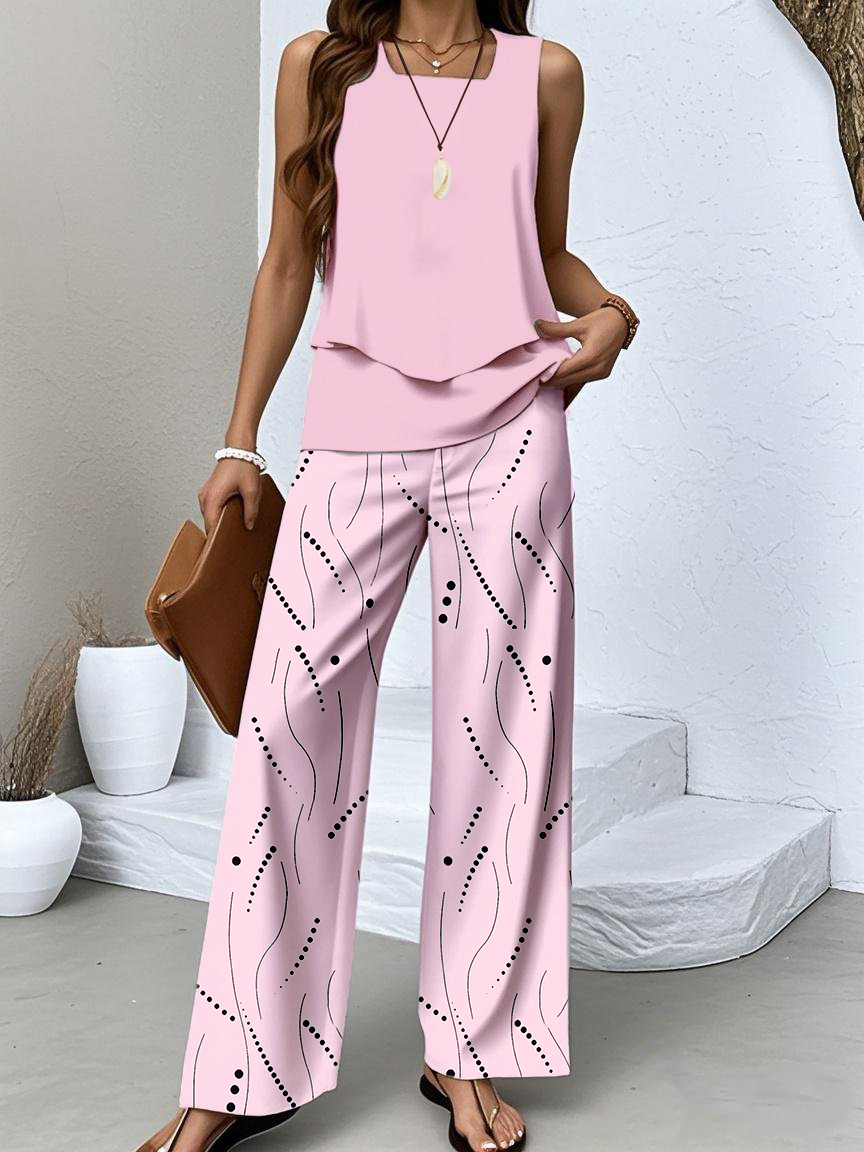 Women Striped Two-Piece Set Daily Sleeveless Casual Summer Top With Pants Matching Set