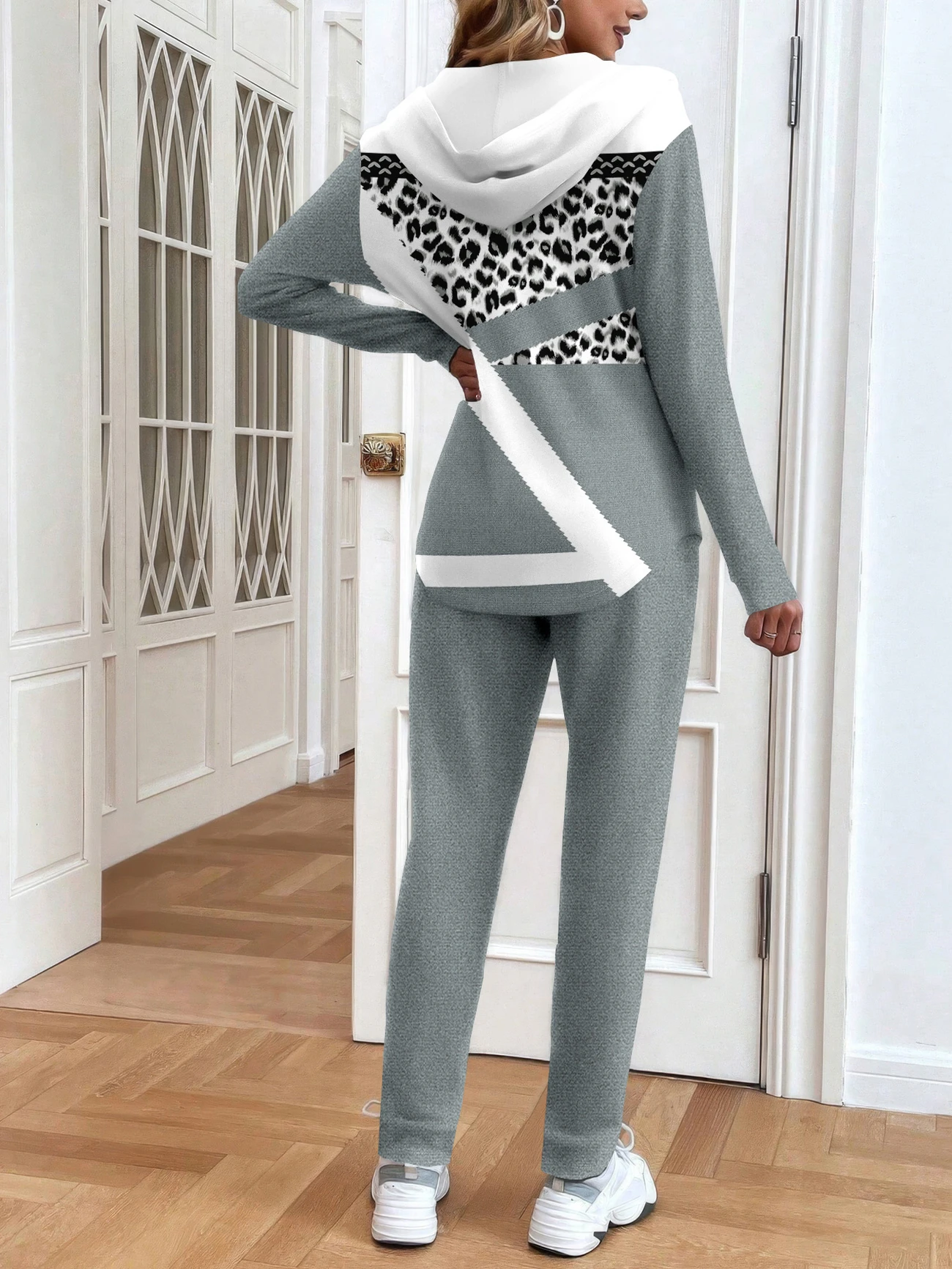 Women Abstract Printing Two-Piece Set Daily Long Sleeve Casual Spring/Fall Coat With Pants Matching Set