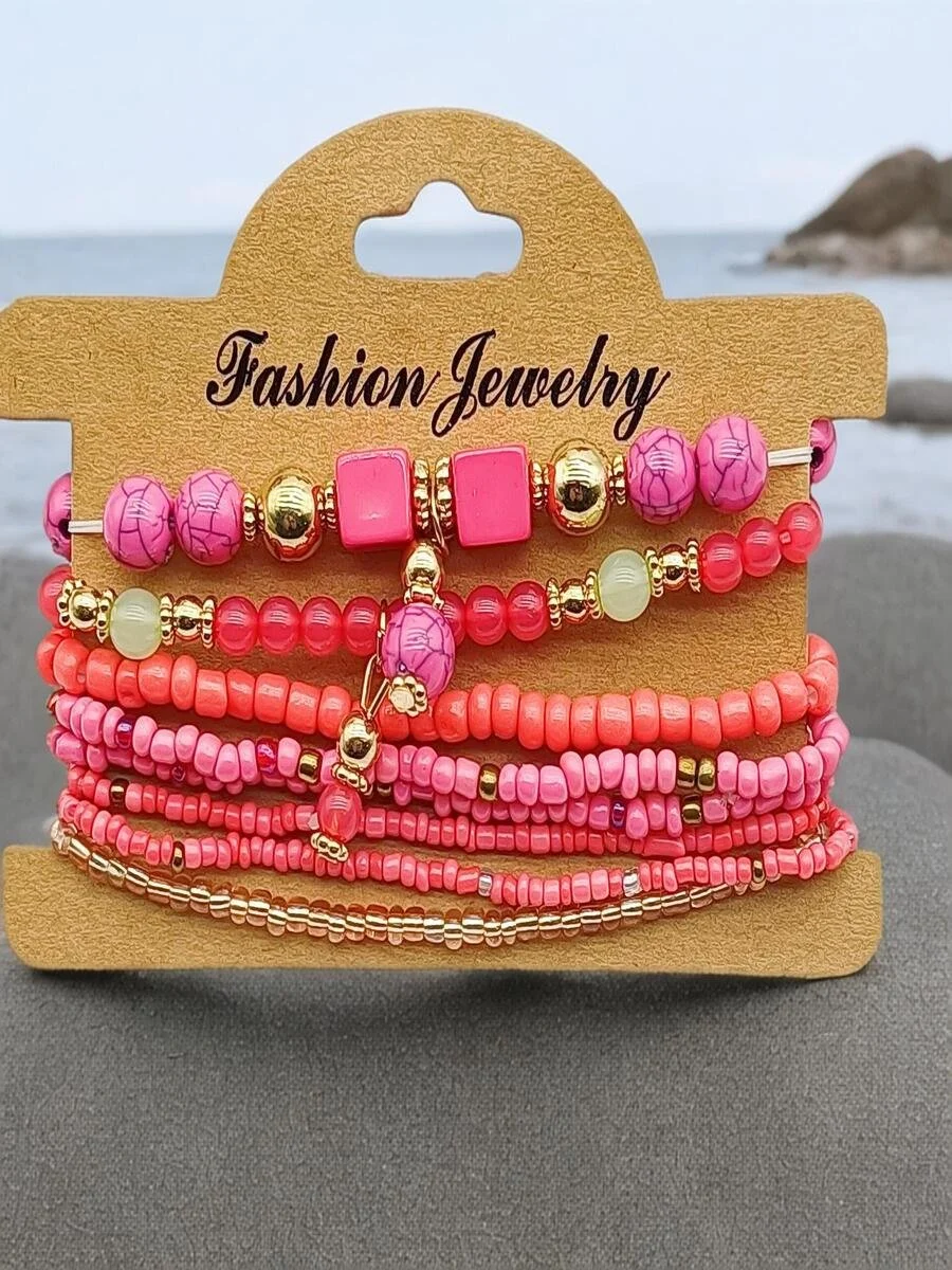 Handmade Bohemian Women's Millet Bead Bracelets, Romantic Element Bracelet Set 8 Pieces/set Bracelet