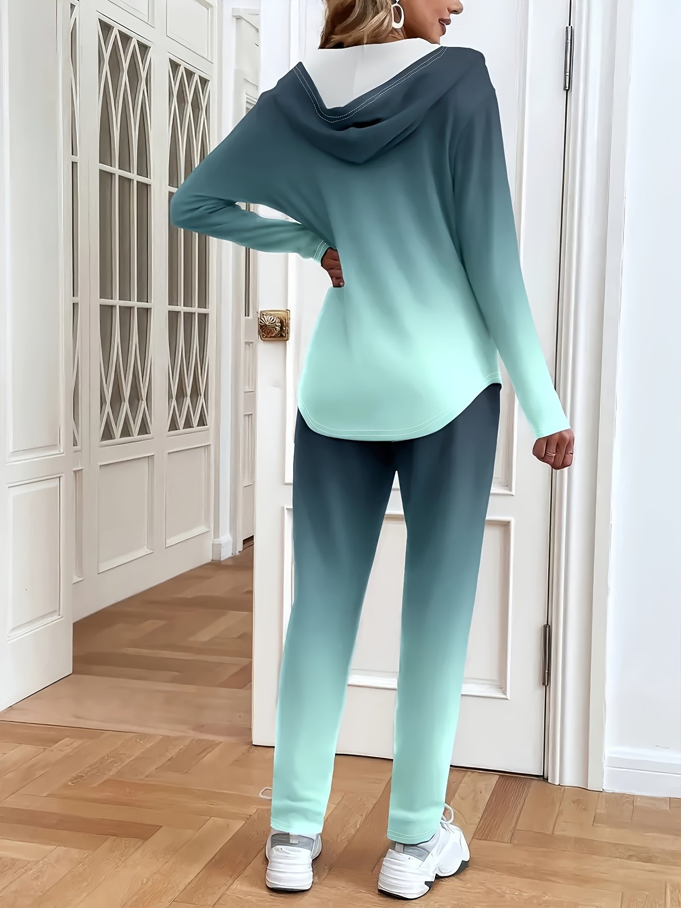 Women Ombre Two-Piece Set Daily Long Sleeve Casual Spring/Fall Coat With Pants Matching Set