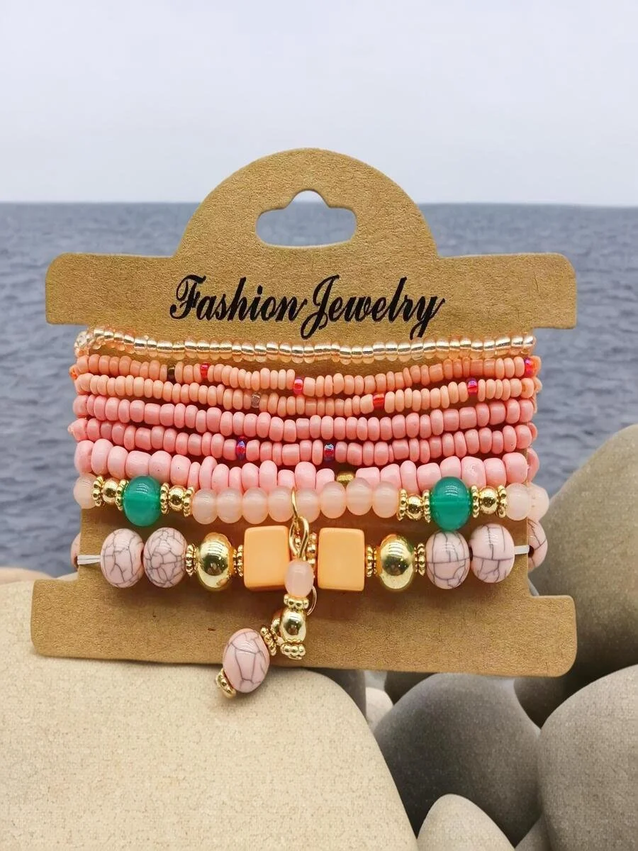 Handmade Bohemian Women's Millet Bead Bracelets, Romantic Element Bracelet Set 8 Pieces/set Bracelet