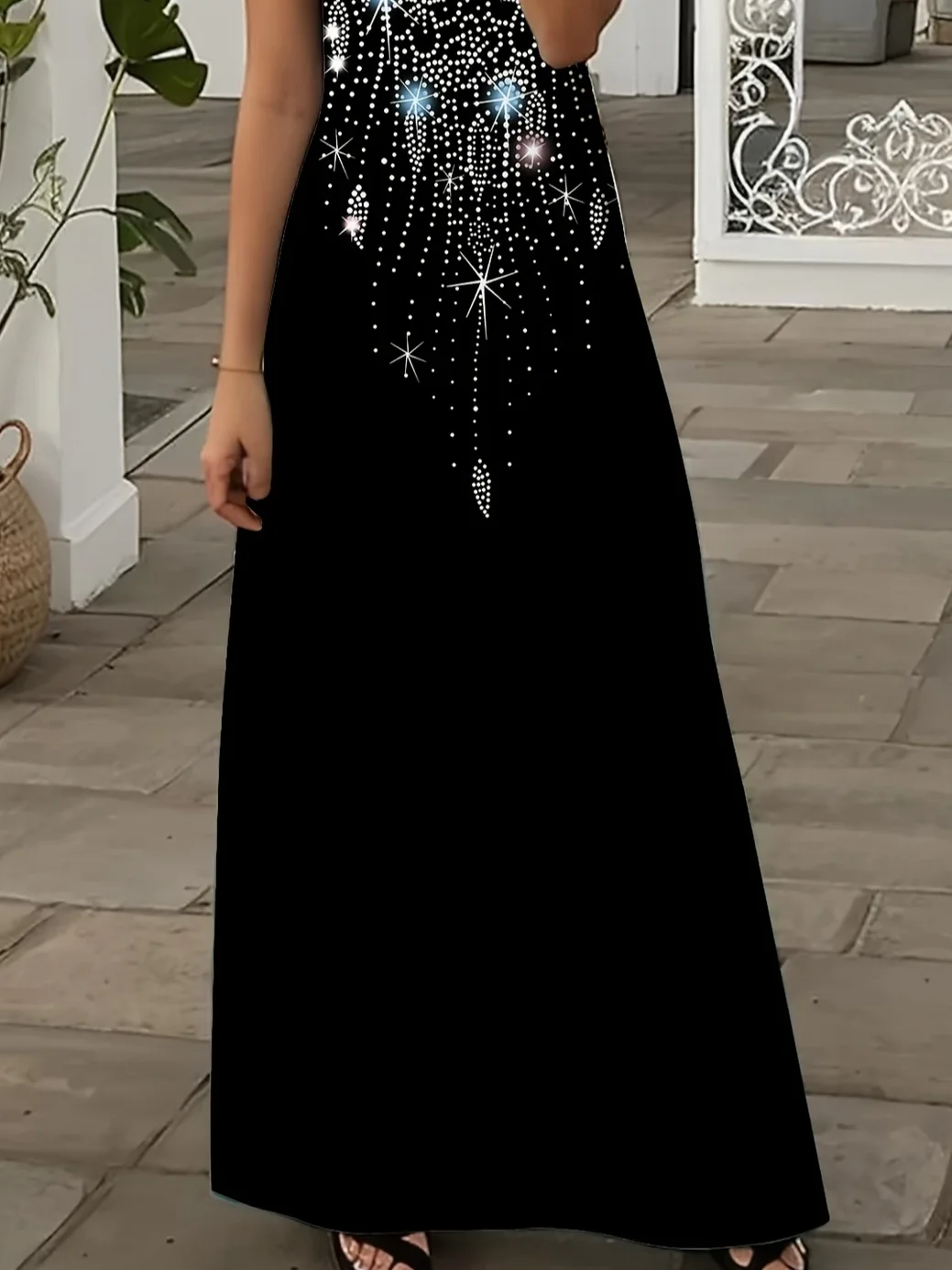 Women Abstract Summer Printing Dress V Neck Short Sleeve X-Line Dress