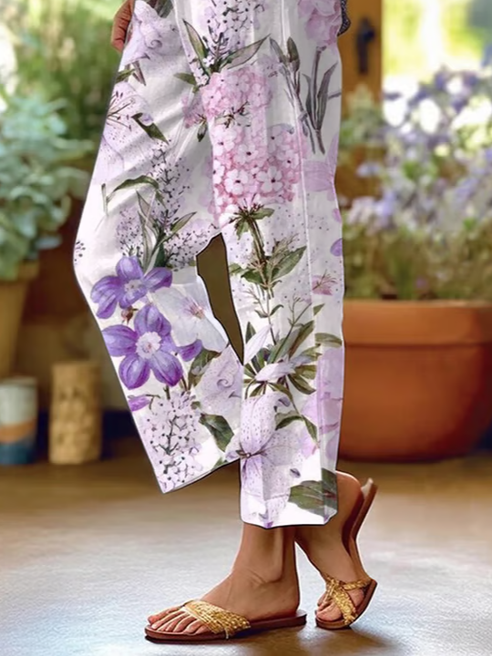 Women Floral Long Pants Casual Spring/Fall Trousers
