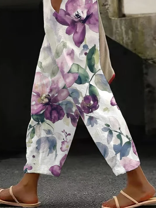 Women Floral Long Pants Casual Spring/Fall Trousers