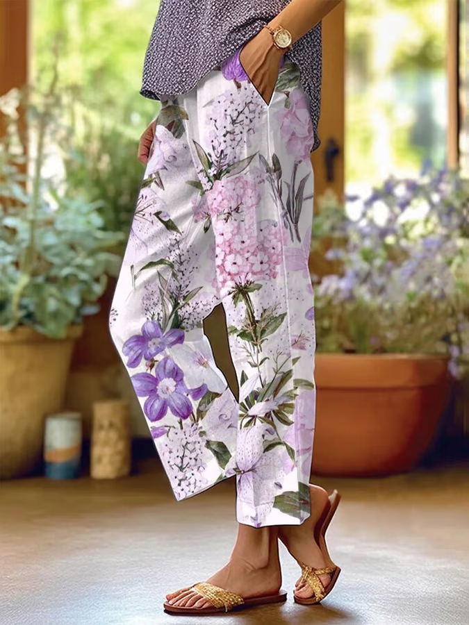 Women Floral Long Pants Casual Spring/Fall Trousers