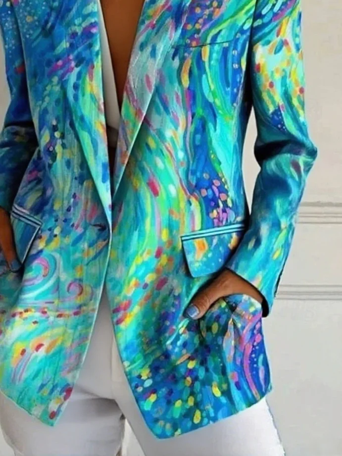 Women Gradient Pattern Spring/Fall Outerwear Simple Long Sleeve Lapel Collar Regular Blazer