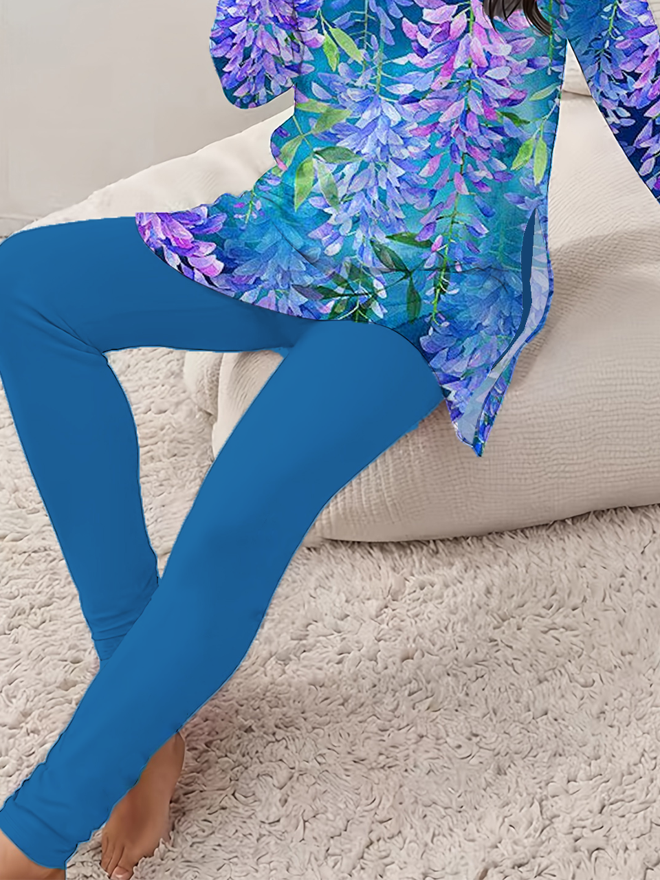 Women Floral Printing Two-Piece Set Daily Long Sleeve Casual Spring/Fall Top With Pants Matching Set