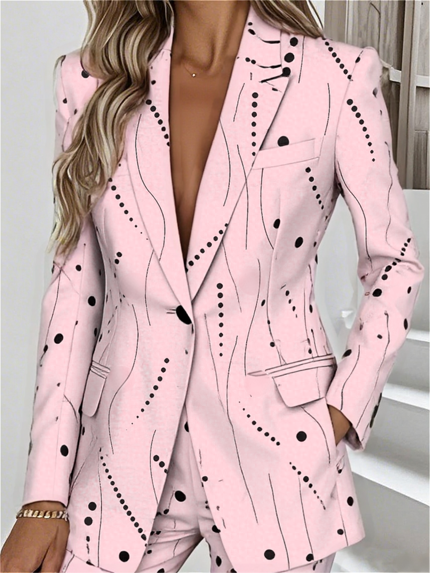 Women Striped Spring/Fall Outerwear Simple Long Sleeve Lapel Collar Regular Blazer