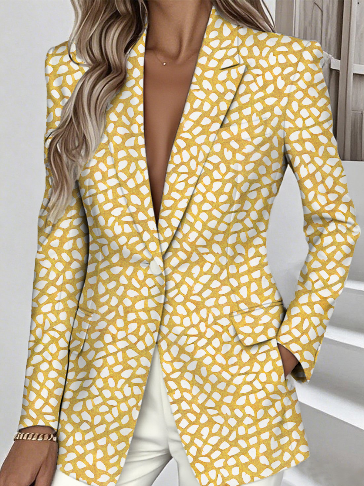 Women Geometric Spring/Fall Outerwear Simple Long Sleeve Lapel Collar Regular Blazer