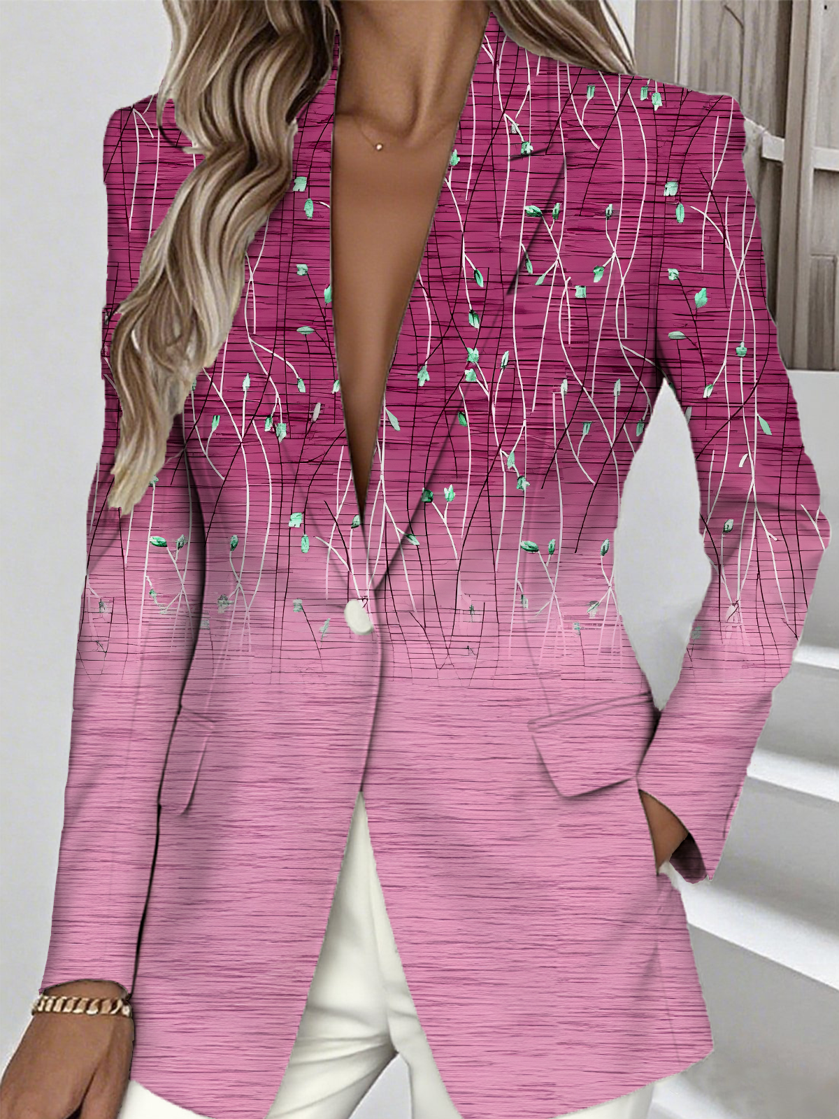 Women Floral Spring/Fall Outerwear Simple Long Sleeve Lapel Collar Regular Blazer