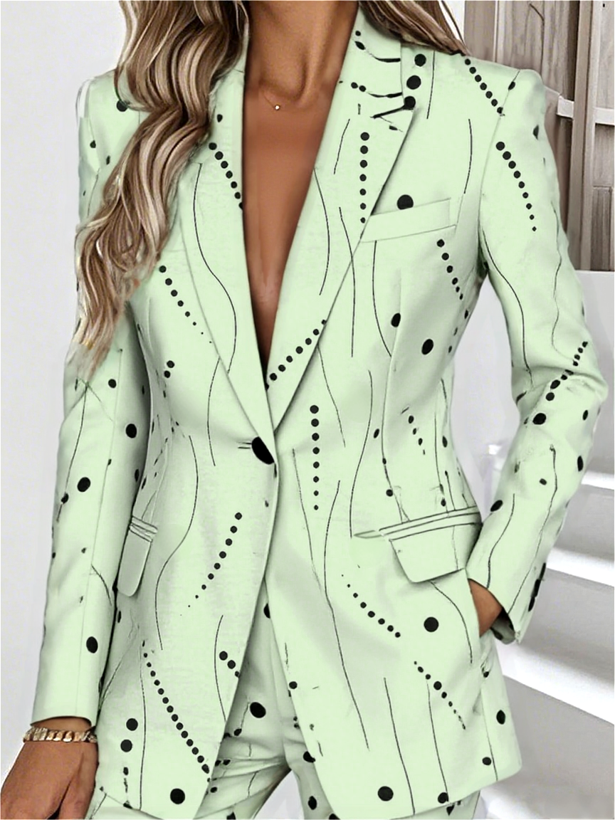 Women Striped Spring/Fall Outerwear Simple Long Sleeve Lapel Collar Regular Blazer
