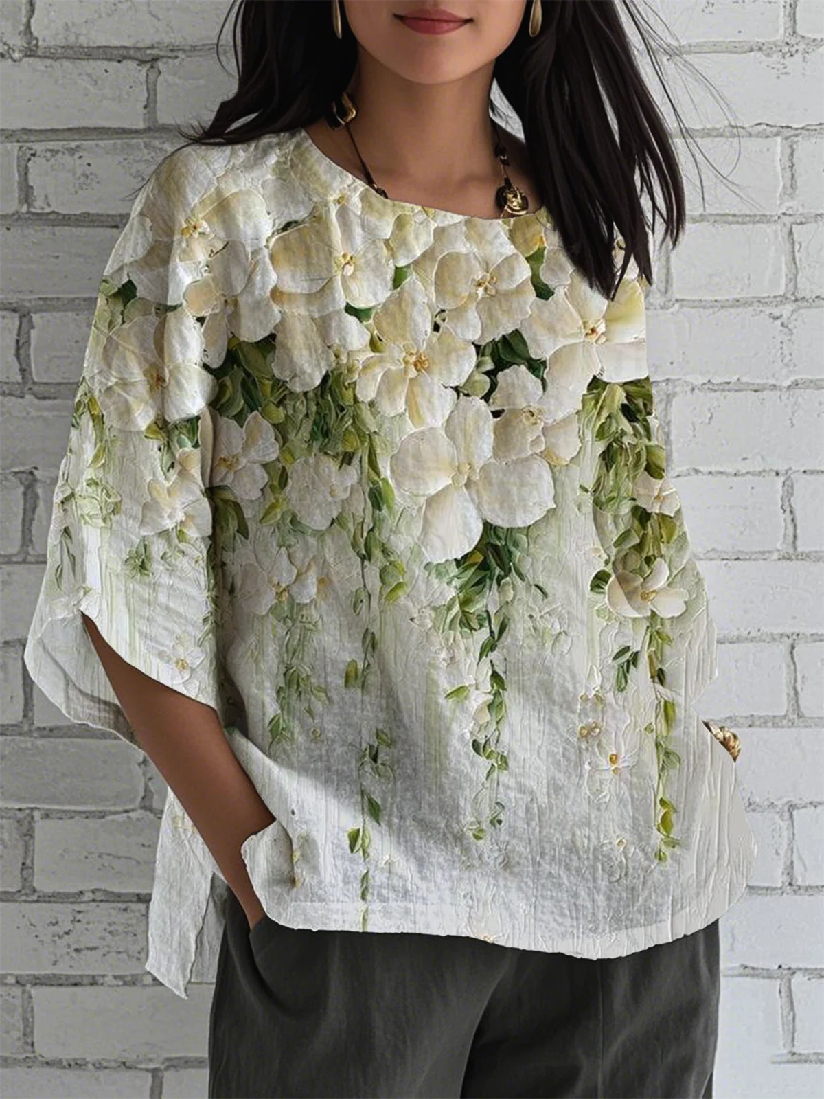 Vintage 3D Printing Crew Neck Half Sleeve T-shirt