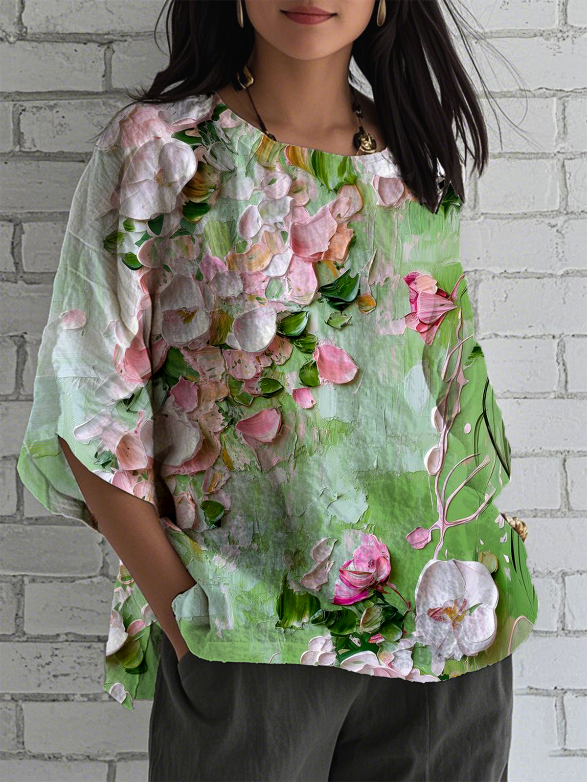 Vintage 3D Printing Crew Neck Half Sleeve T-shirt