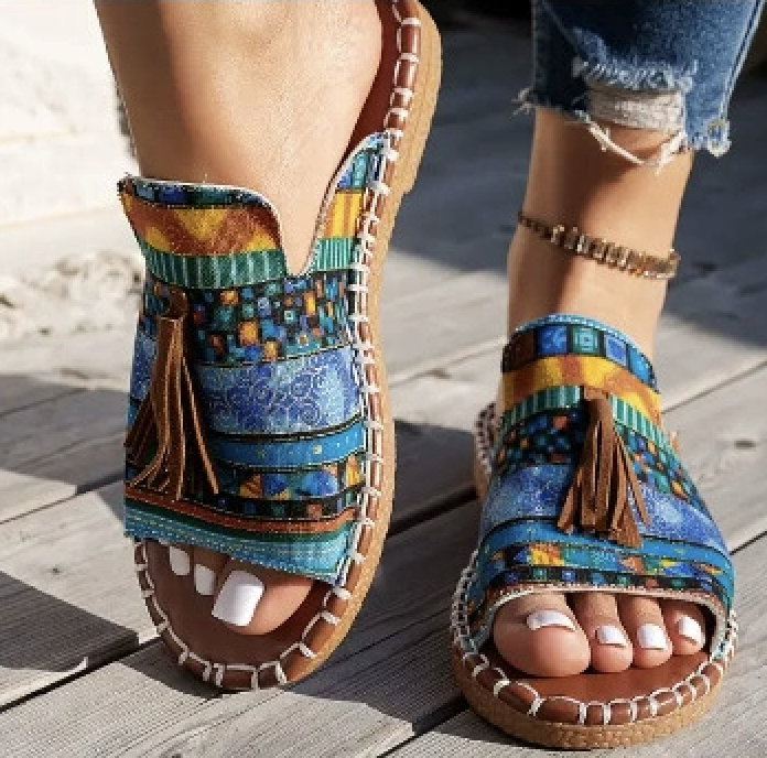 Vintage Geometric Slip On Flat Heel Slide Sandals