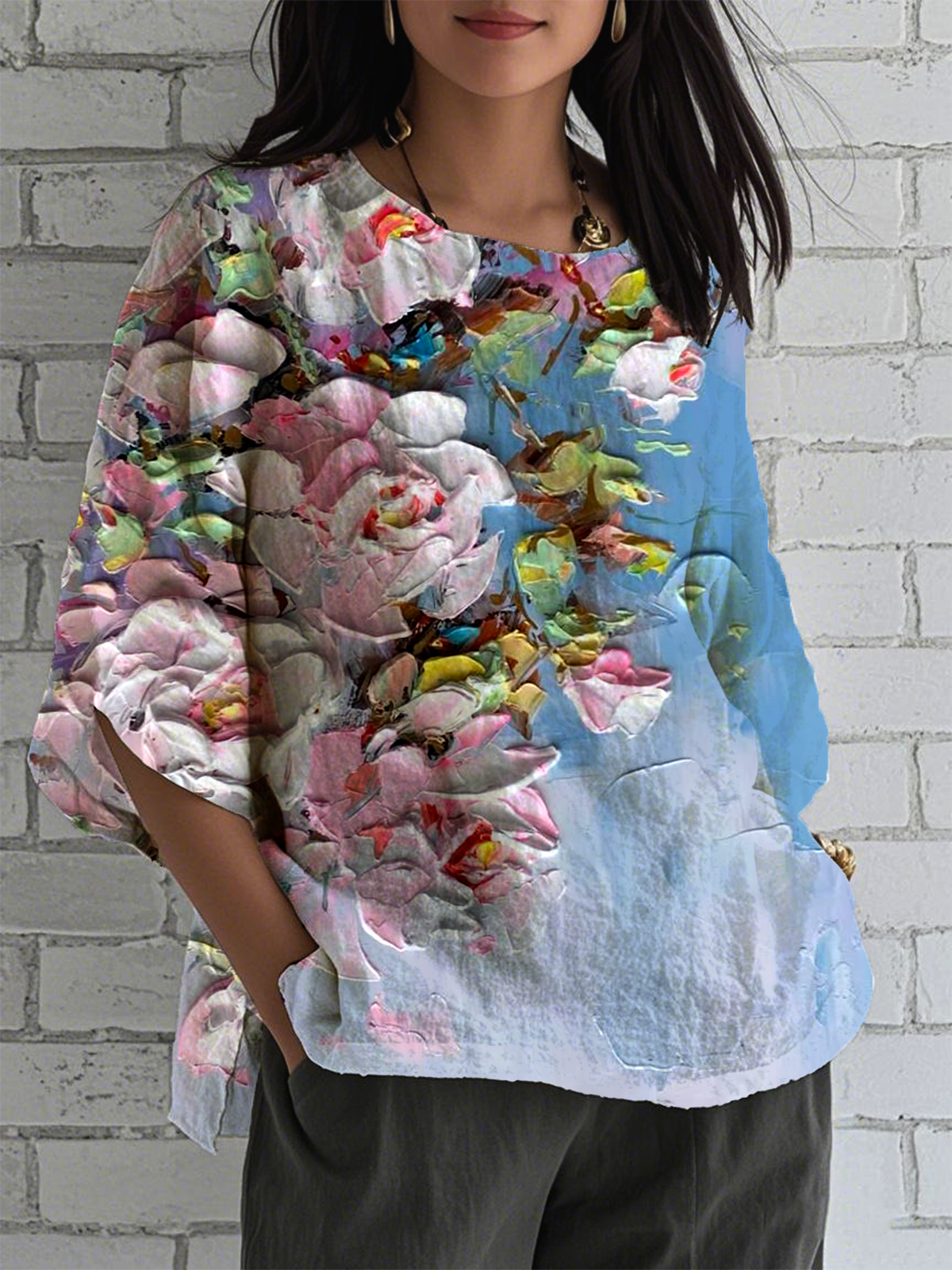 Vintage 3D Printing Crew Neck Half Sleeve T-shirt