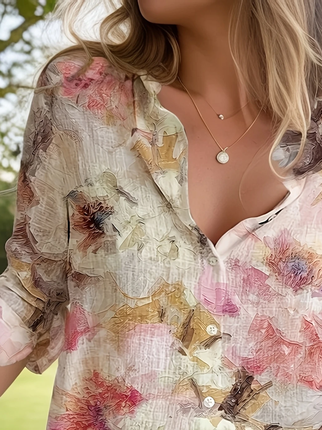Shirt Collar Long Sleeve Floral Buckle Regular Loose Button Up Shirt Shirt For Women